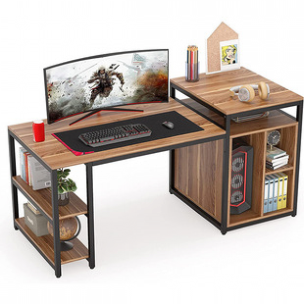 Customized with printer stand and cabinet bookshelf, office desk, large 70 inch computer desk with storage rack for home use