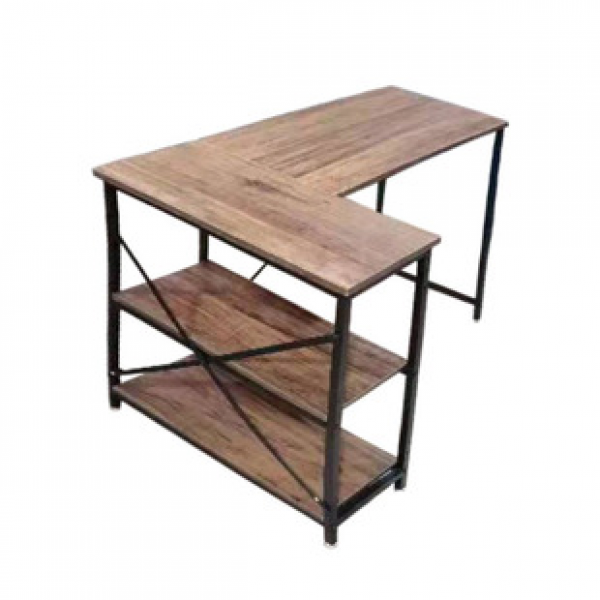 Small household desktop corner computer desk, office iron L-shaped solid wood desk, factory direct sales of solid wood desk