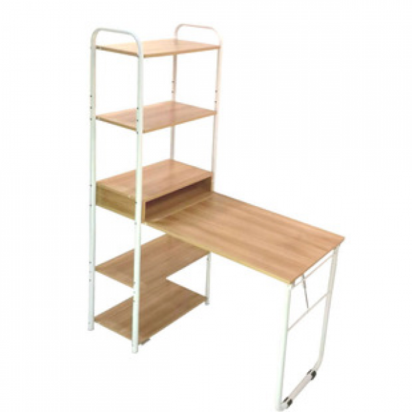 Student desk, computer desk integrated with 5-layer rack, factory direct sales, cross-border foldable steel wood combination practical model