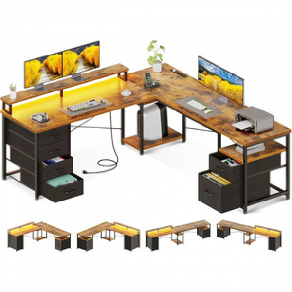 Multi functional light luxury desktop computer desk, bedroom double gaming desk, study office corner desk, bookshelf integrated desk