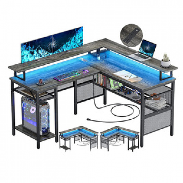 Office desk power socket and LED light strip with display support for cross-border e-commerce desktop computer desk reversible corner