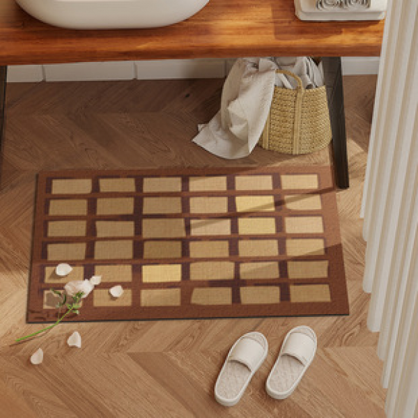 Retro geometric bathroom floor mat, household absorbent anti slip mat, dirt resistant and erasable carpet, bathroom toilet door mat