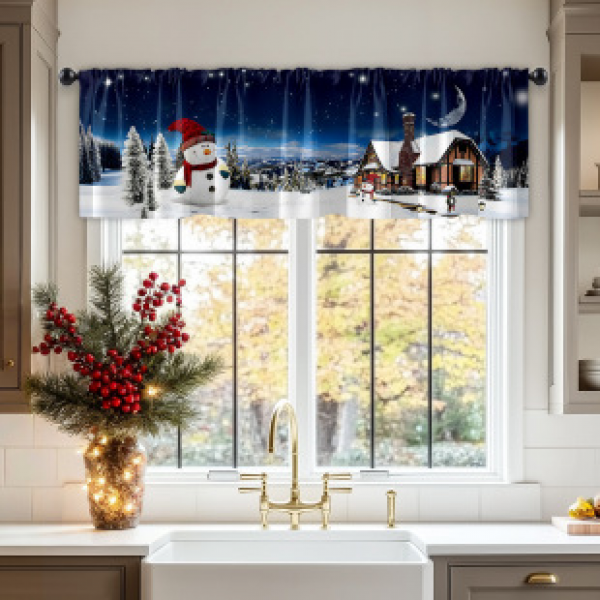 1PC floral short curtain kitchen curtain half curtain cross-border Christmas small window decoration polyester cotton