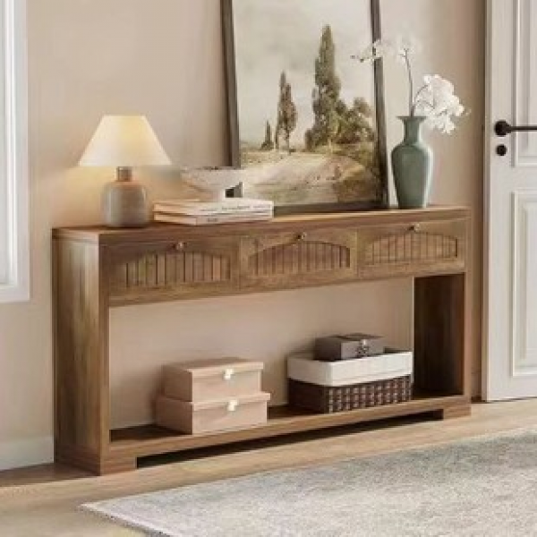 Cross border American retro wooden style entrance table with solid wood against the wall, entrance counter facing the door, storage desk, and shelf