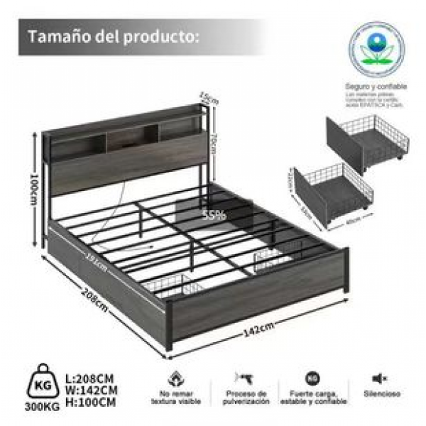 Cross border double bed with drawers, wrought iron bed, steel wood iron frame bed, thickened iron bed, modern minimalist bed, dormitory bed