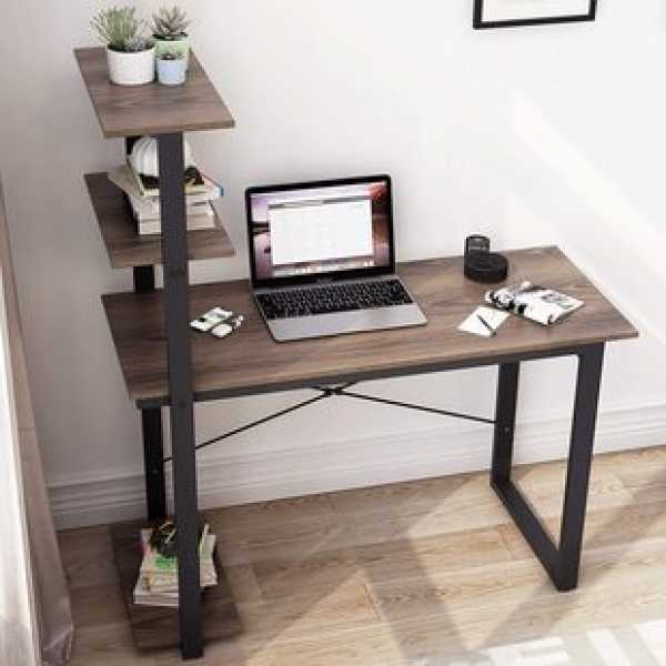 Writing desk, computer desk, home office desk, retro, creative, simple, with shelves, 4-layer open storage shelves, trendy