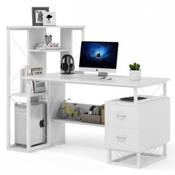 Customized L-shaped office desk, corner office desk, office gaming workstation with storage cabinet, dual computer desk, home