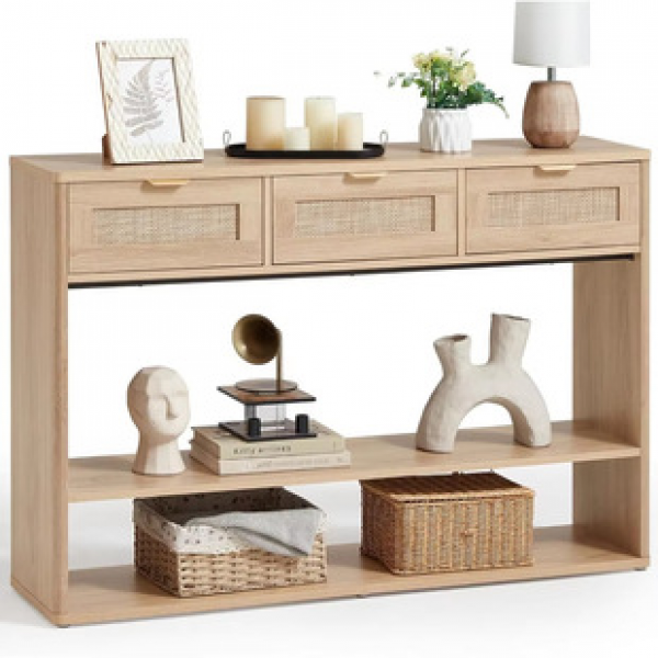 Modern minimalist American countryside retro solid wood foyer table, living room entrance decoration, narrow table on the wall, sofa back, etc