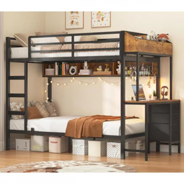 Iron art mother child bed, iron frame bed, thickened high-low children's small-sized elevated bed, bunk bed, bunk bed