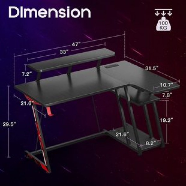 Cross border e-commerce computer desk and monitor stand game table L-shaped carbon corner table with storage rack and power socket