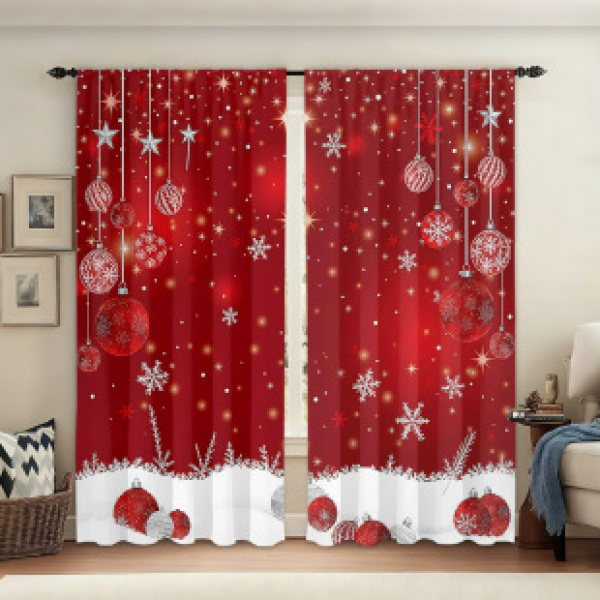 2PCS Christmas floral curtains factory distributes 3D digital printing cross-border Amazon curtains hot selling patterns