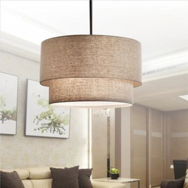Cross border modern bedroom pendant lights, living room dining room lights, simple rural circular creative double-layer linen fabric lighting fixtures