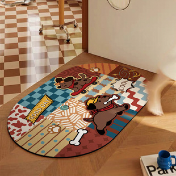 Cartoon retro style soft diatomaceous earth floor mat, shower anti slip mat, cute absorbent and easy to maintain foot mat, bathroom floor mat