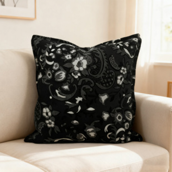 Italian luxury jacquard cut velvet pillow, black gray flower retro cushion, sofa, bedroom model room decoration pillow