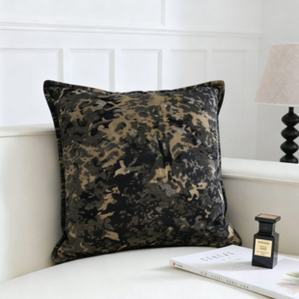 Italian Light Luxury Jacquard Cut Velvet Pillow Black Grey Camouflage Texture Cushion Feather Velvet Pillow Core Modern Simple Pillow