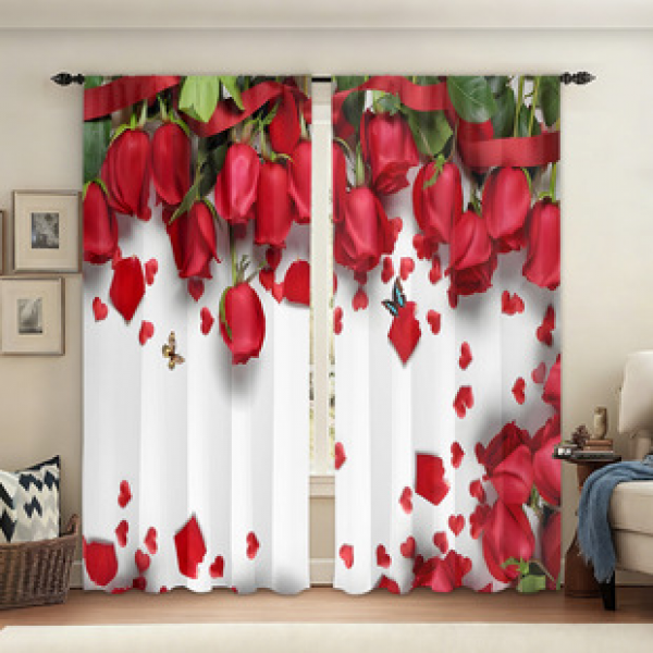 2PCS Flower Landscape Pattern Curtain Factory OEM 3D Digital Printing Cross border Amazon Curtain Hot Selling Pattern