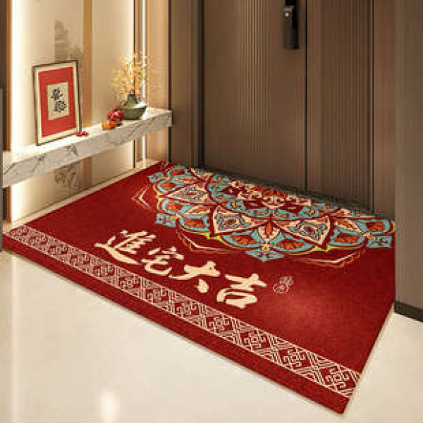 Chinese style entrance door anti slip foot mat, red floor mat, carpet, high-end and dirt resistant entrance mat