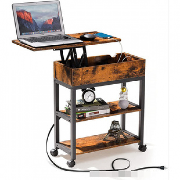 Cross border charging station, movable narrow edge table with storage rack and USB port power socket, lifting top table