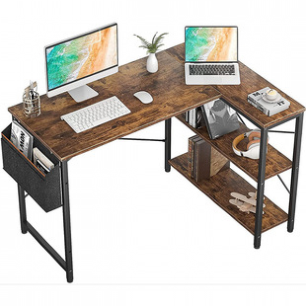 Student Learning Writing Desk Pink Female Bedroom Office Desk L-shaped Corner Computer Desk with Double sided Storage Rack Trendy