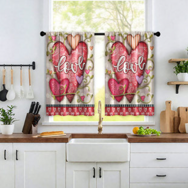 2pcs Valentine's Day Kitchen Short Curtain Printed Pattern Cross border Hot Sale Factory Direct Supply 3D Digital Printing Waterproof and Oil proof