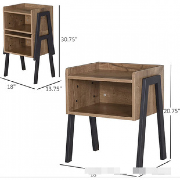 Cross border applicable to living room, bedroom, bedside table 2-piece set with steel legs and open shelves stackable coffee table