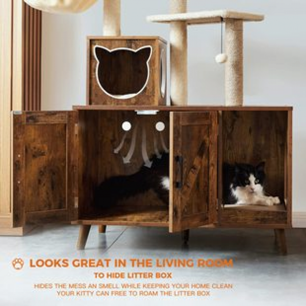 Cross border factory direct sales living room pet cabinet rural brown indoor cat house hidden with partition board cat litter box popular