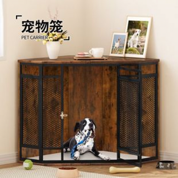 Multi functional pet corner dog house indoor pet bed solid wood dog cage furniture reinforced metal mesh dog house