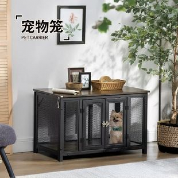 Suitable for black dog cage furniture style, dog cage can be opened and closed, top edge table, large space, pet cage, large dog, small dog