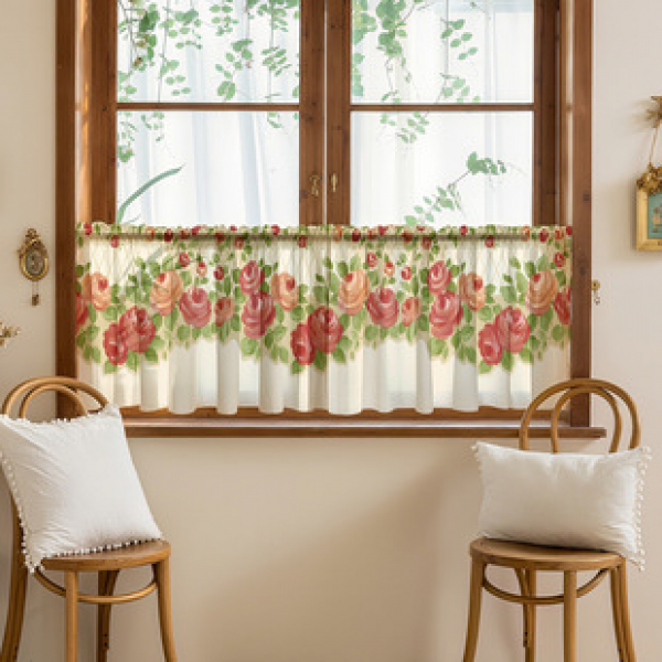1PC multi-color pattern short curtain kitchen curtain half curtain cross-border small window decoration polyester cotton