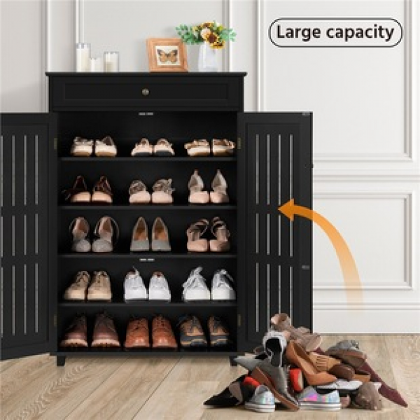 Black solid wood shoe cabinet for household entrance, indoor 2025 new entry-level model, extremely narrow and large capacity storage foyer cabinet