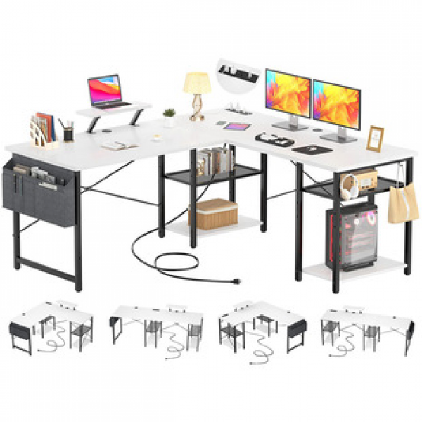 Integrated double desk, writing desk, steel wood combination desk, bookshelf combination study, home desktop computer desk stand