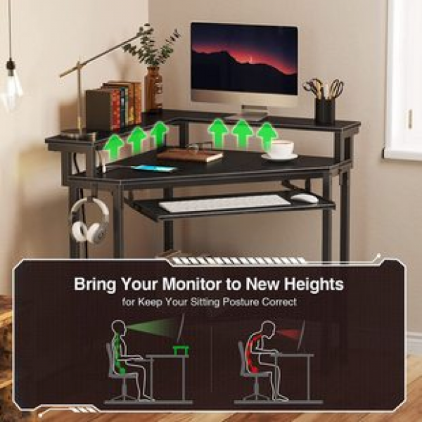 Cross border power socket LED light small triangular computer desk with keyboard tray display stand corner table