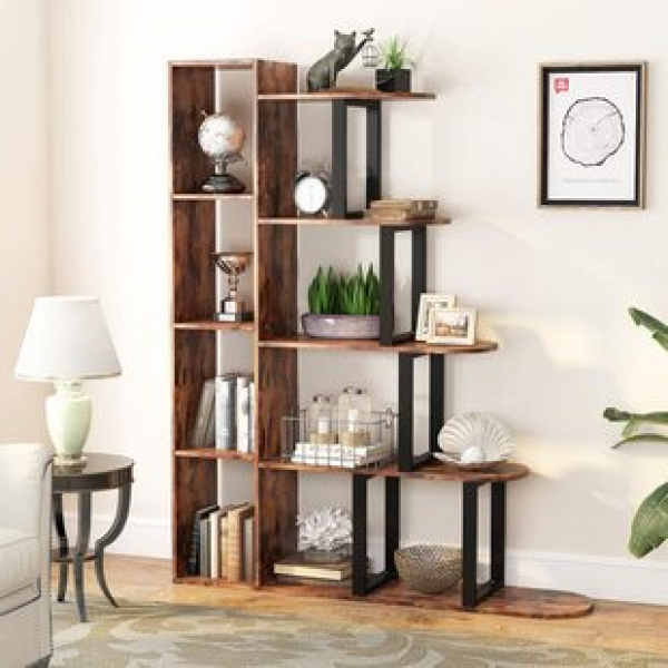 Cross border 5-story corner ladder, rural display rack, living room storage and storage shelf, study bookshelf, retro industrial bookshelf