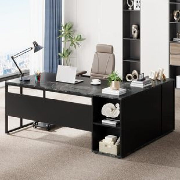 Business furniture set, suitable for L-shaped office desks in households, with shelves for trendy administrative desks