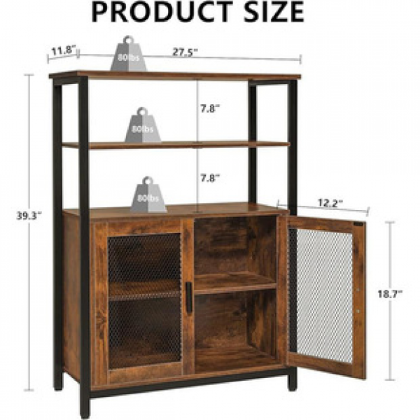Kitchen storage rack with 2 doors, rustic style kitchen storage cabinet with 3 shelves