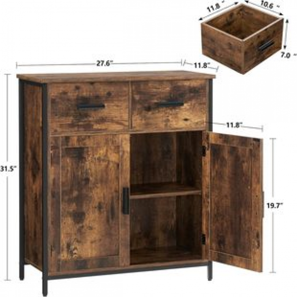 Cross border direct sales industrial floor cabinet with 2 drawers and doors, 1 pulley and metal frame storage cabinet, trendy