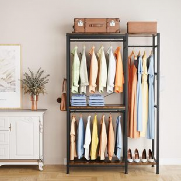 Cross border use for hanging hangers with shelves, free standing wardrobe storage racks, iron and wood wardrobes with pole hangers