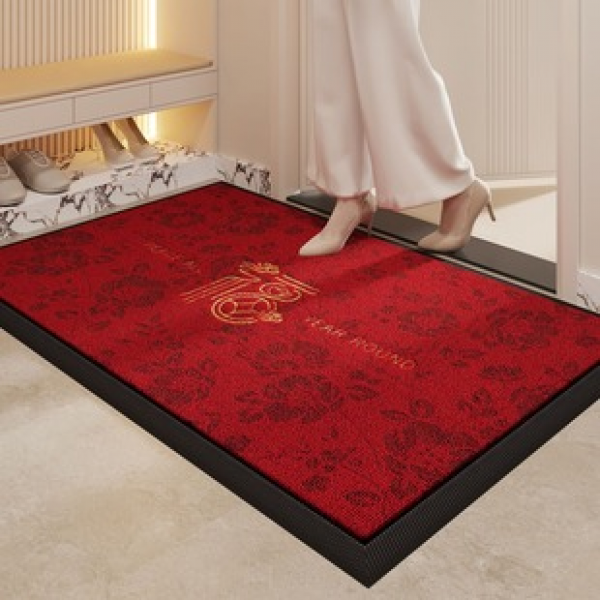 New Year's entrance door mat, rubber anti slip foot mat, red festive, dirt resistant, no wash, household 2025 bathroom mat