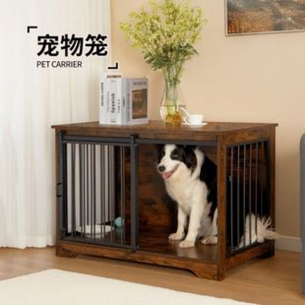 Cross border factory hot selling iron dog cage steel wood pet table multifunctional movable pet house cat house pet cage