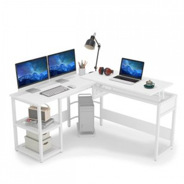 Home office desk with file drawer, corner, adjustable ceiling height, L-shaped storage rack, trendy computer desk