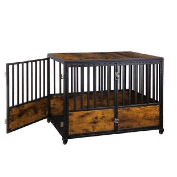 Cross border Amazon two door indoor pet dog cage terminal table, large dog cage furniture, wooden dog house decoration, dog house trend