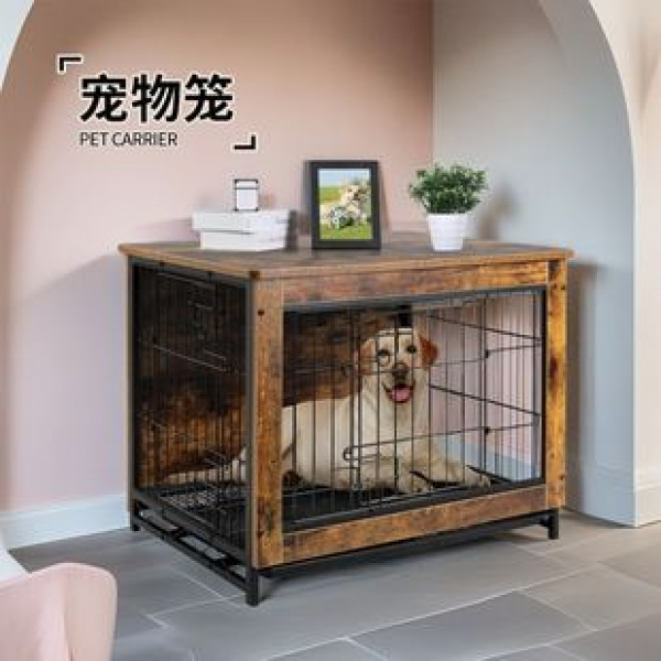 Cross border manufacturers sell hot double door indoor dog cages, dog beds, side tables, pet cages, dog cages, furniture, steel and wood dog cage tables, popular items