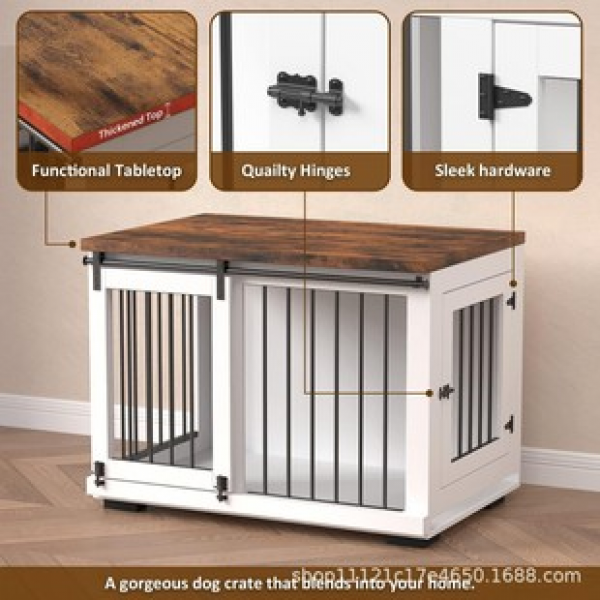 Cross border manufacturer direct sales furniture style dog cage dog box with cushion table wooden steel wire pet dog bed cat house pet house