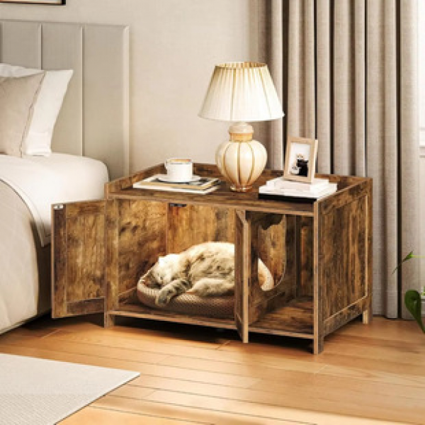 Wooden cabinet, cat nest, cat villa, cat litter box, pet, coffee table, semi enclosed cat toilet, odor proof, hidden household wooden box