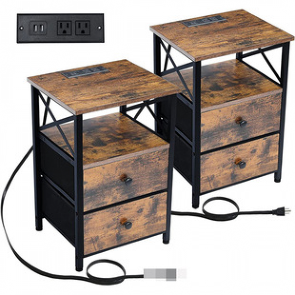 Cross border suitable for sofa side table, American country style with fabric drawer, side table with socket, USB bedside table, trendy