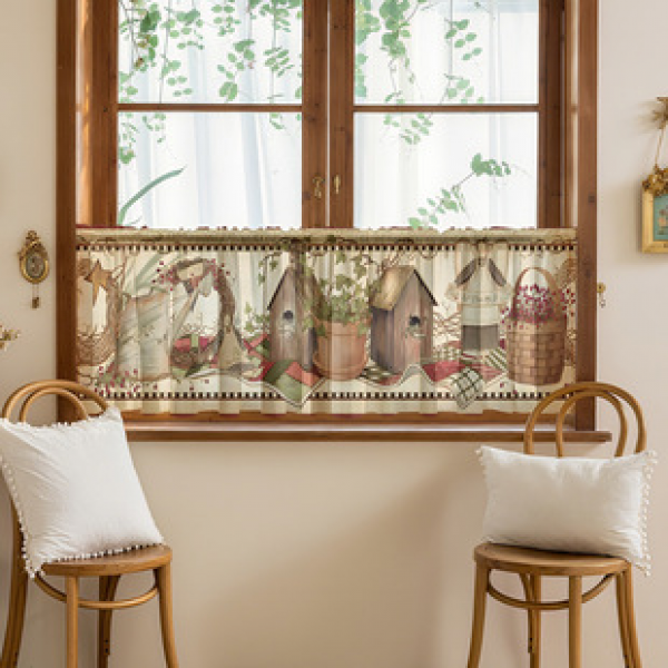 1PC multi-color pattern short curtain kitchen curtain half curtain cross-border small window decoration polyester cotton