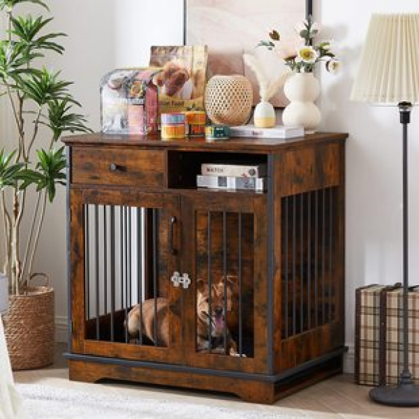Medium sized large dog indoor dog villa toilet Small dog house Steel wood square butler with wooden dog cage Dog cage