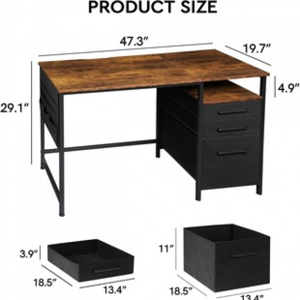 Cross border office desk with storage and drawers, 47 inch computer desk with 2 drawers and shelves