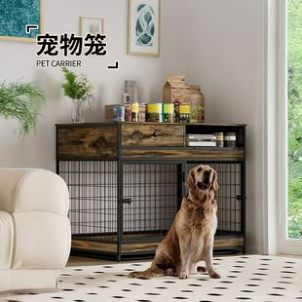Cross border small and medium-sized indoor pet cages for dogs, multifunctional side tables, double door iron dog cages, furniture with drawers, trendy