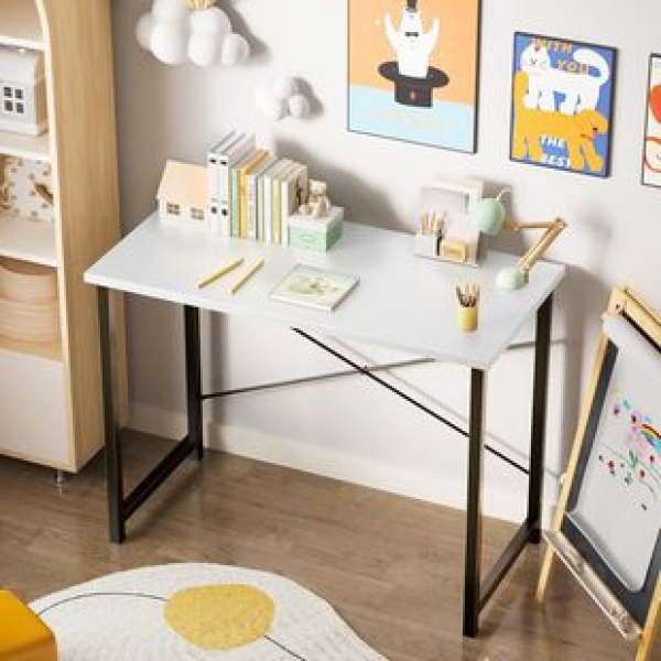 Cross border metal framed wooden tabletop without wheels, modern, simple and elegant white home small office desk trend